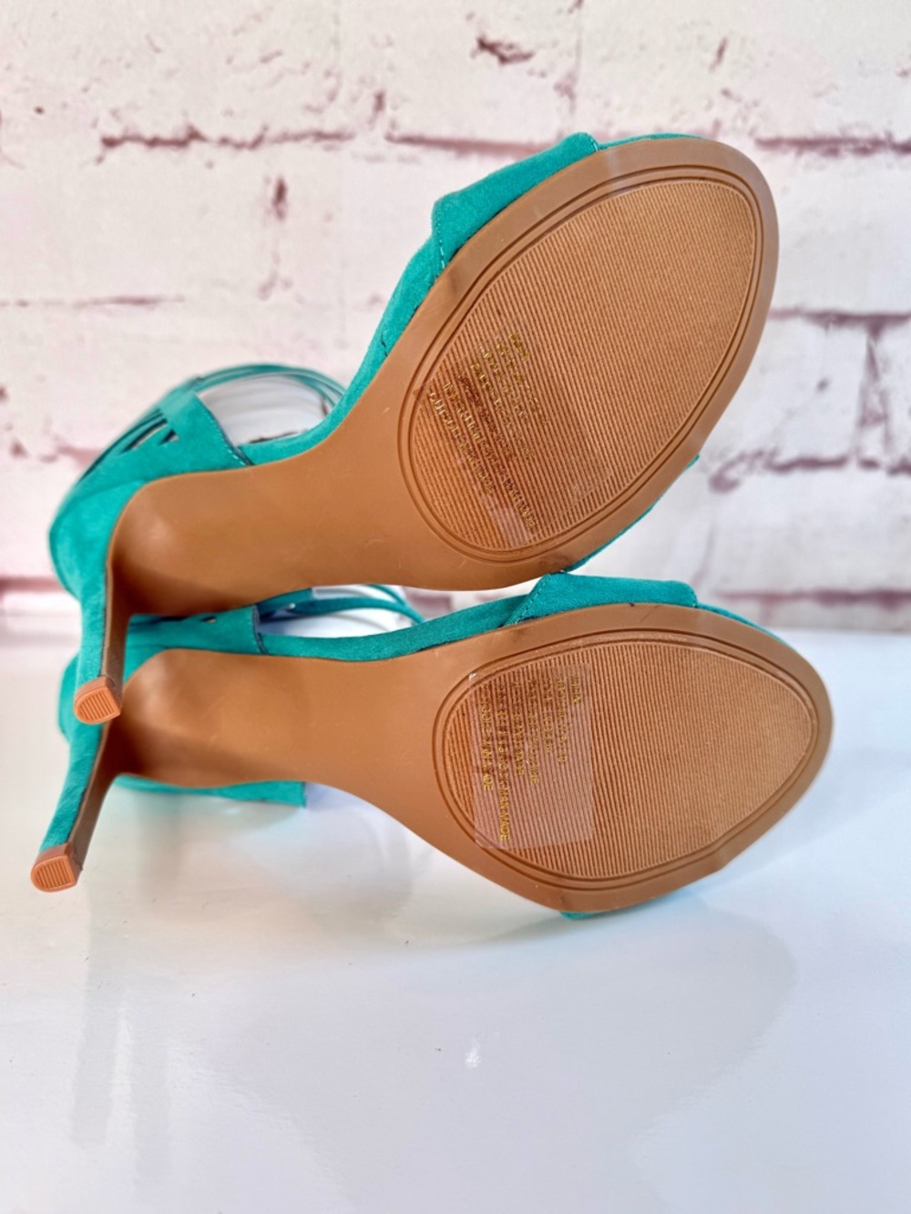 MADISON Teal Cage 3 Buckle Faux Suede Stiletto Open Toe Heels Size 9 - Picture 9 of 16